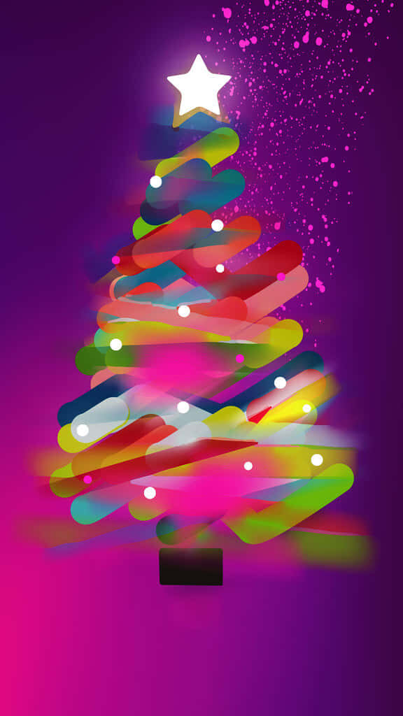 Colorful Abstract Christmas Tree iPhone Wallpaper on Purple Background