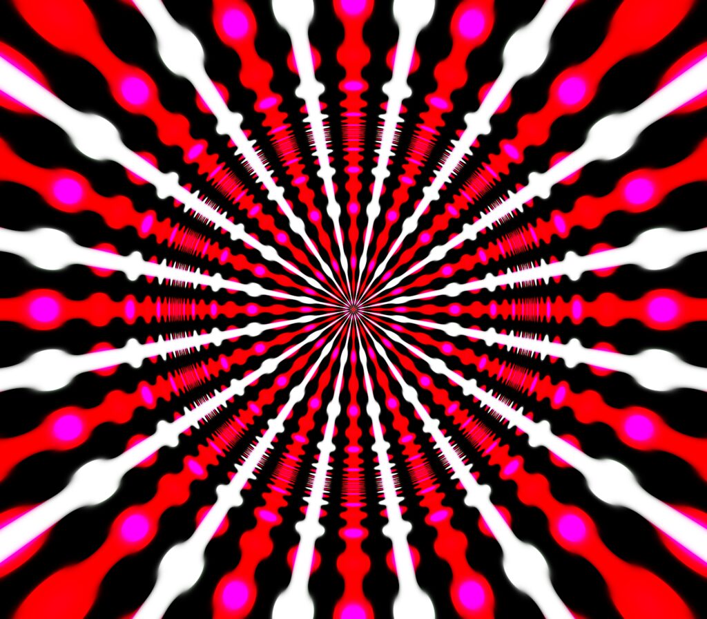 Vibrant Red Black White Abstract Circular Pattern Wallpaper