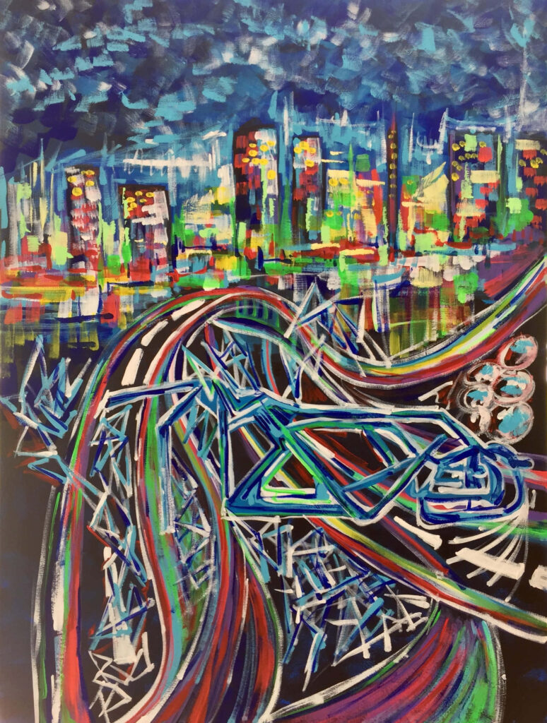 Vibrant Abstract Cityscape Wallpaper: Bold Colors & Dynamic Lines