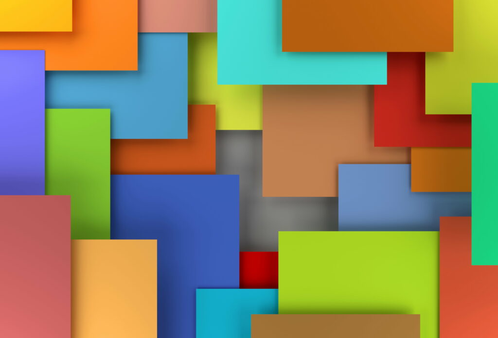 Vibrant abstract wallpaper with colorful interlocking rectangles and layered depth effects