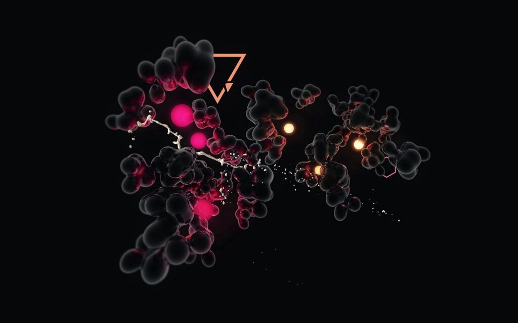 Vibrant Abstract Wallpaper: Dark Shapes with Pink & Orange Lights