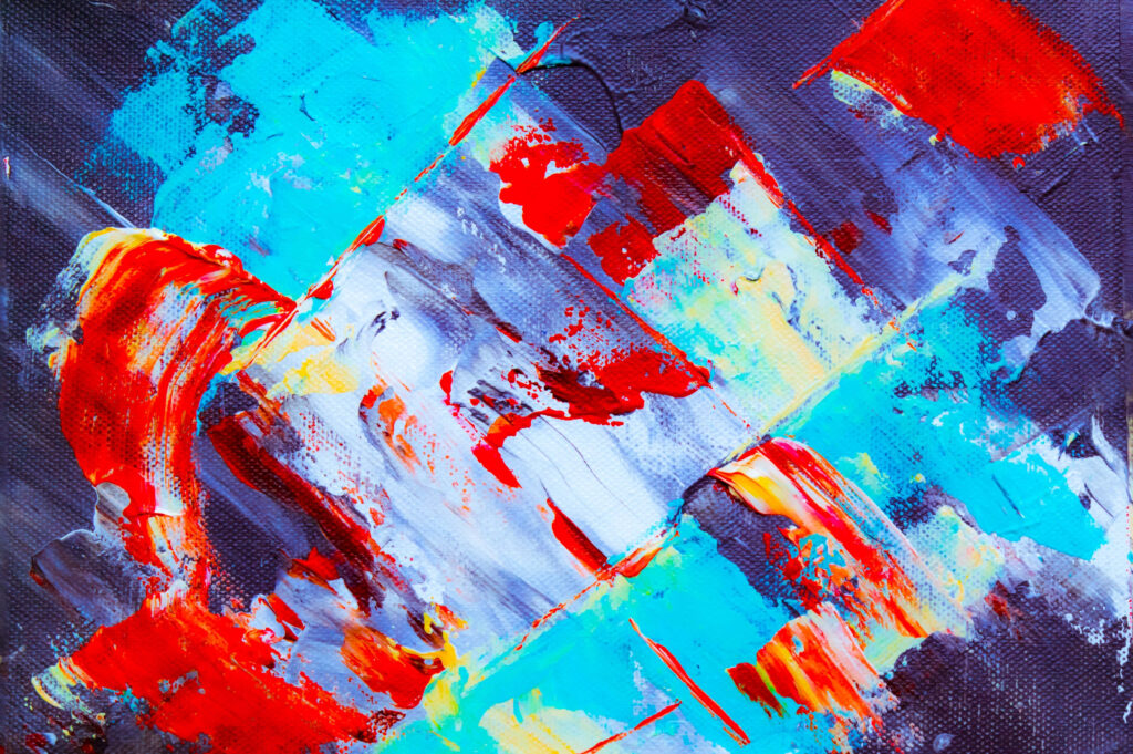 Vibrant Abstract Expressionist Wallpaper: Energetic Red, Blue & White