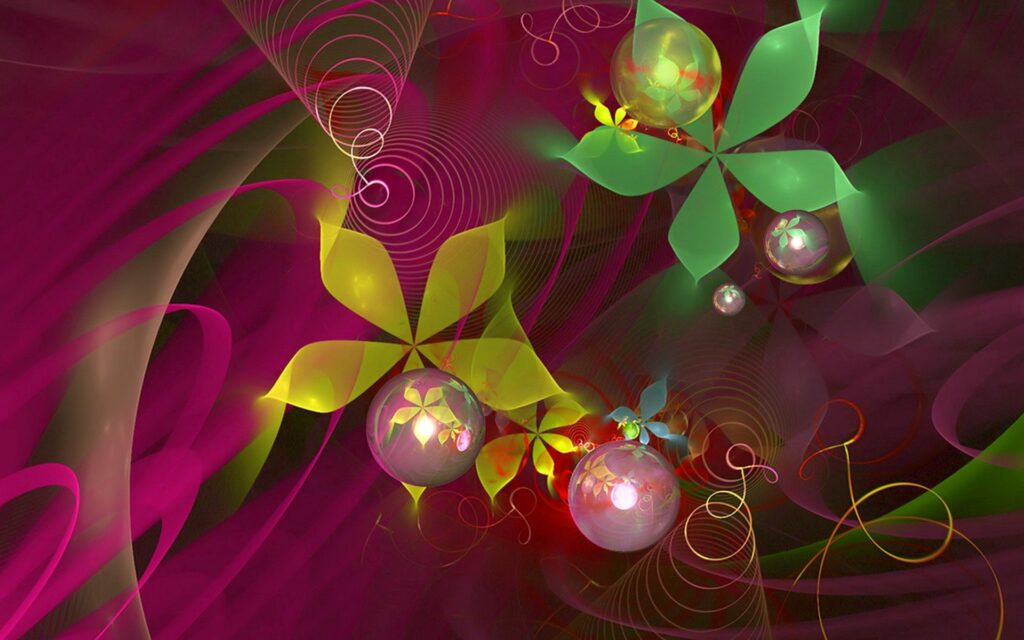 Vibrant Abstract Wallpaper with Colorful Patterns & Glossy Spheres