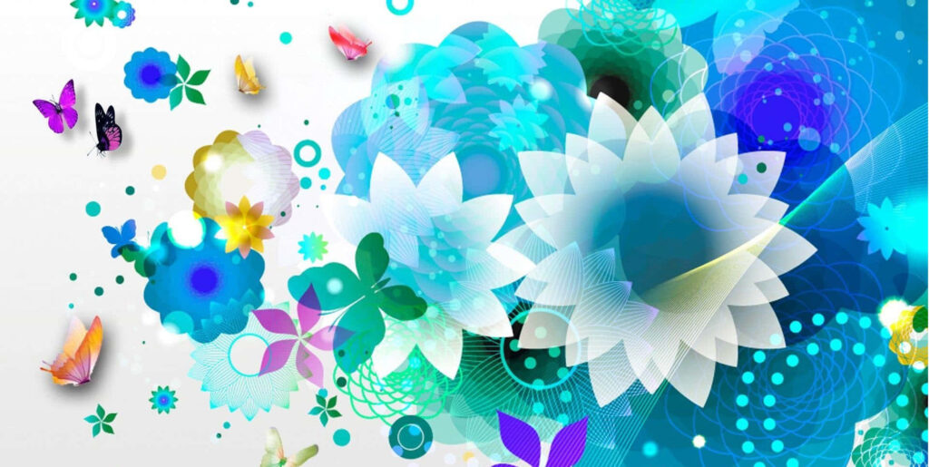 Vibrant Abstract Floral Wallpaper with Colorful Flowers & Butterflies