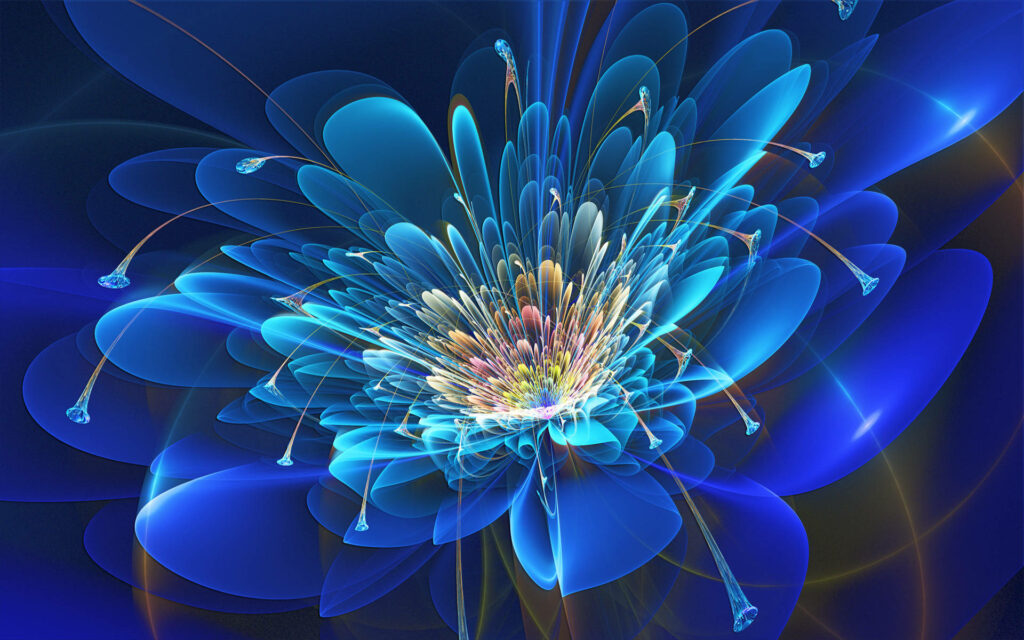 Vibrant Abstract Flower Wallpaper with Luminous Blue Petals
