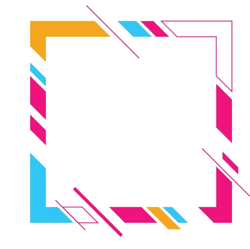 Abstract geometric square frame with bold pink cyan yellow diagonal accents on white background Wallpaper