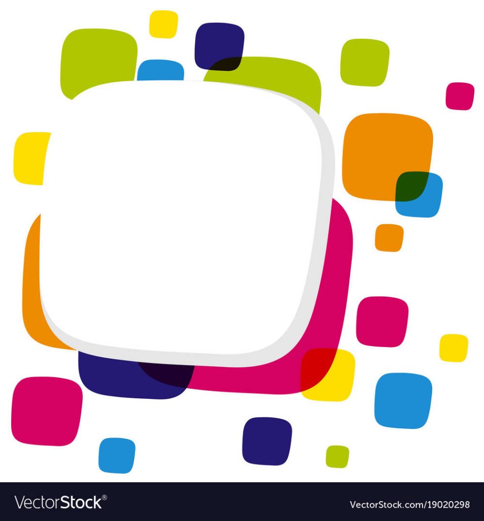 Abstract wallpaper with vibrant translucent overlapping colorful squares and central white rounded square