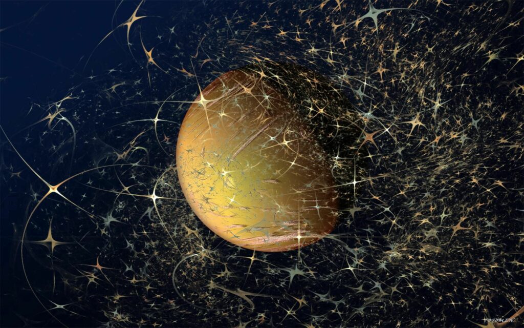 Vibrant 1920x1200 Golden Planet Abstract Wallpaper on Blue Background