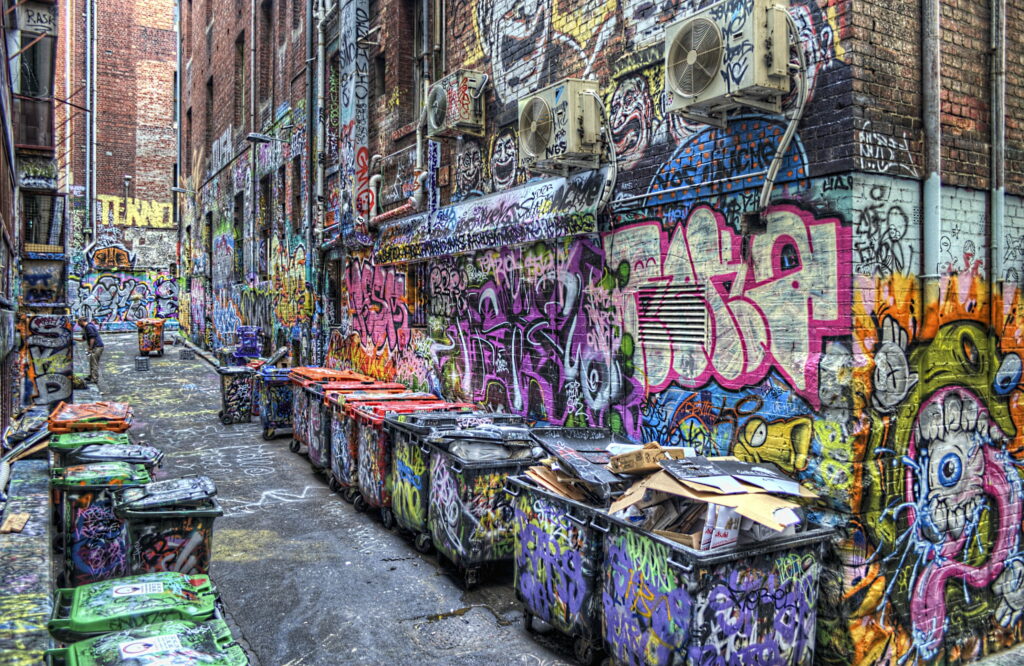 Vibrant Abstract Street Art: A HD Graffiti Mosaic of Colors Wallpaper
