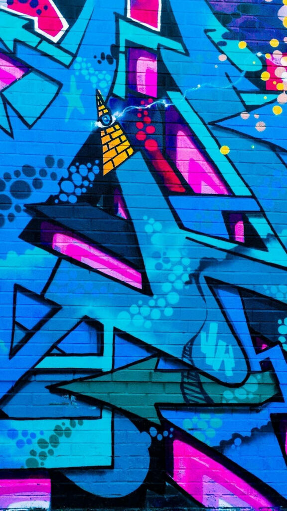 Vibrant Abstract Graffiti iPhone Wallpaper in Pink and Blue