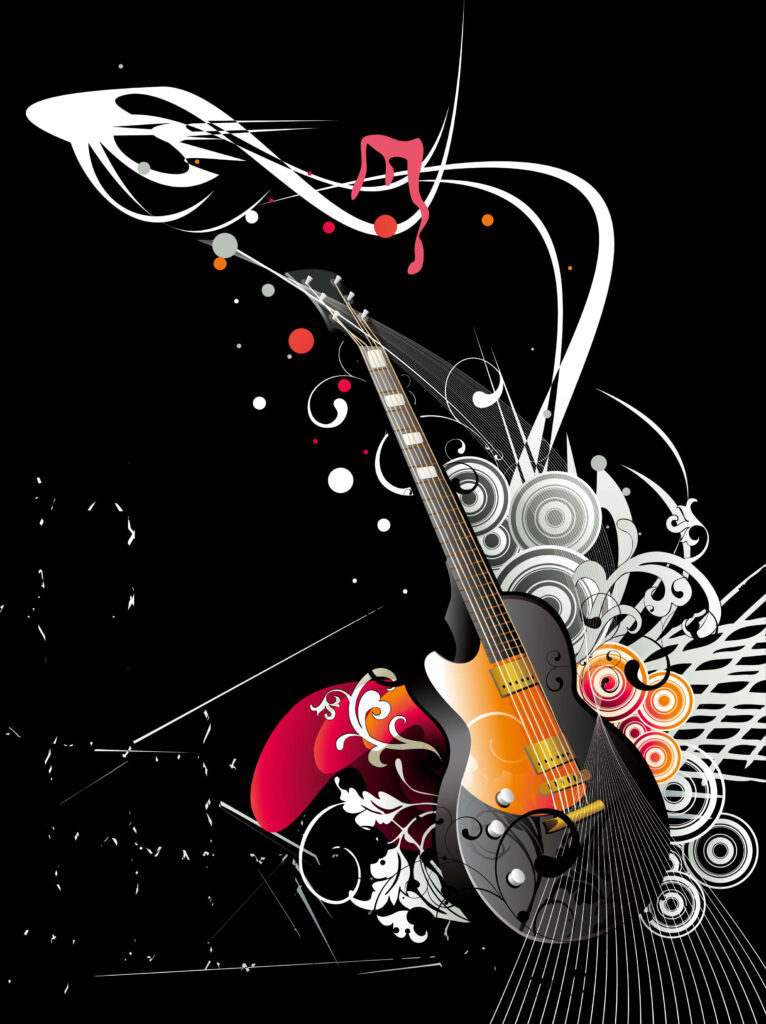 Vibrant Guitar Wallpaper: Abstract Art with Colorful Energy Patterns