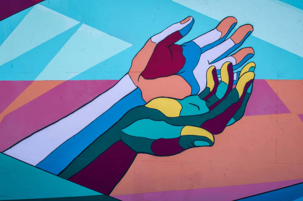 Vibrant Abstract Hands Wallpaper: Modern Geometric Background Art