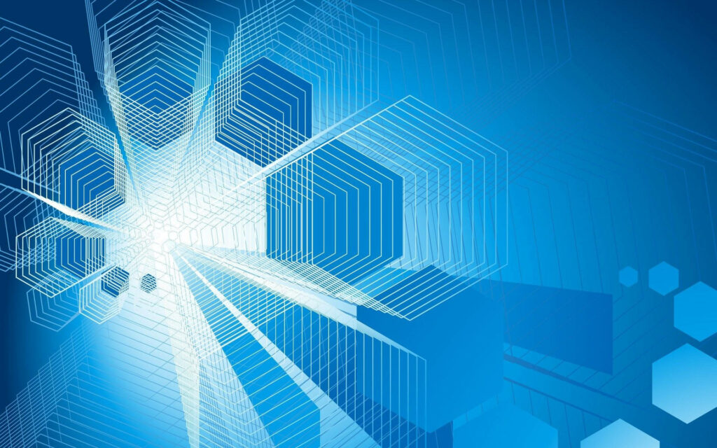 Vibrant Blue Gradient Wallpaper: Interlocking Hexagons & Dynamic Lines