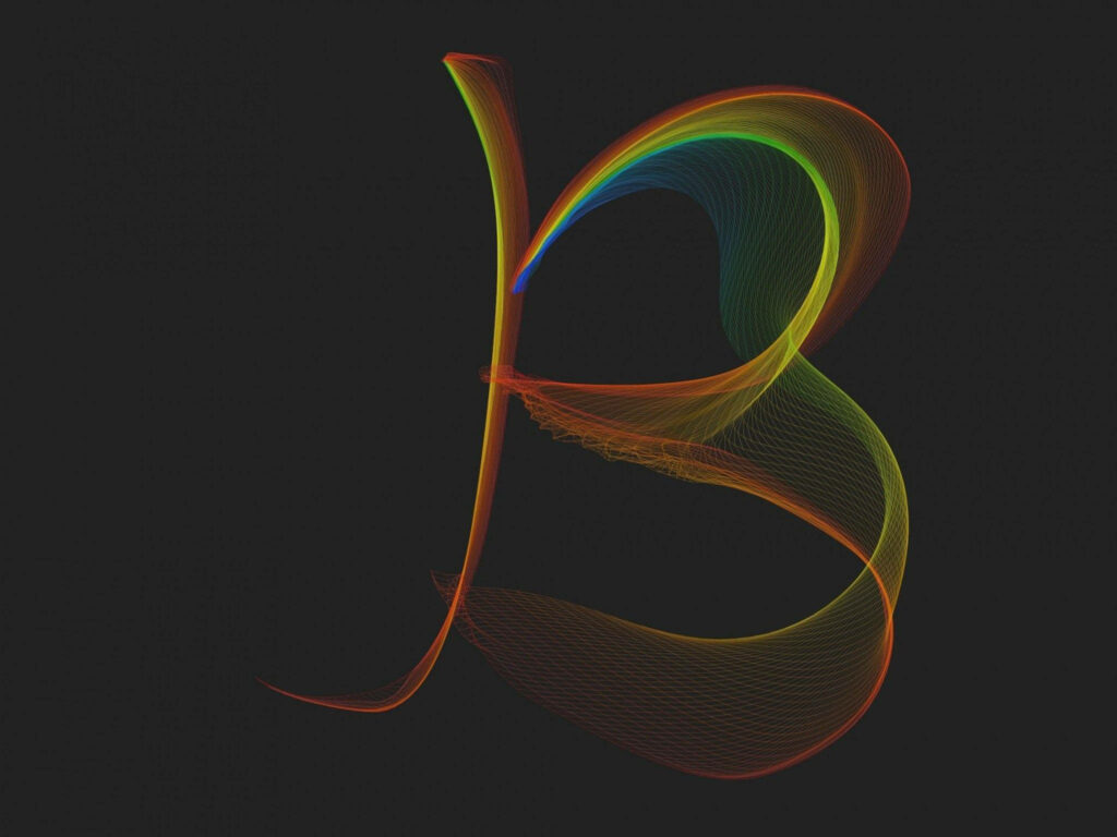 Abstract colorful letter B wallpaper with vibrant flowing lines on dark modern background