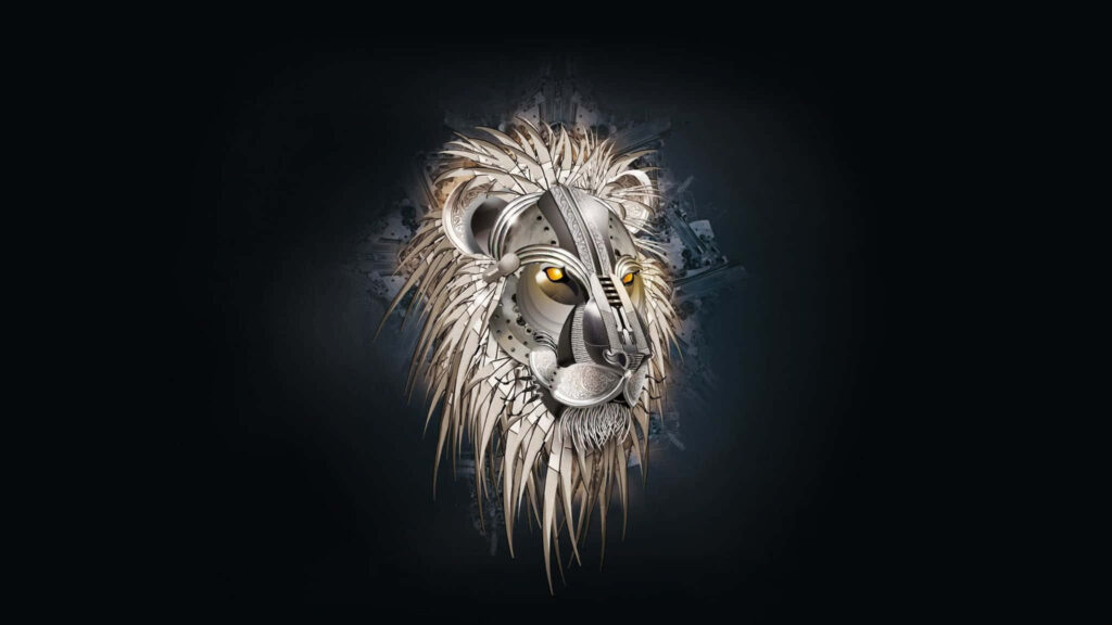 Vibrant Abstract Lion Wallpaper: Mechanical & Organic Fusion Art