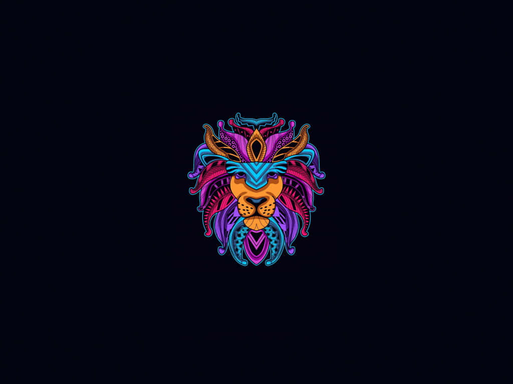 Vibrant Abstract Lion Wallpaper with Colorful Patterns on Dark Background