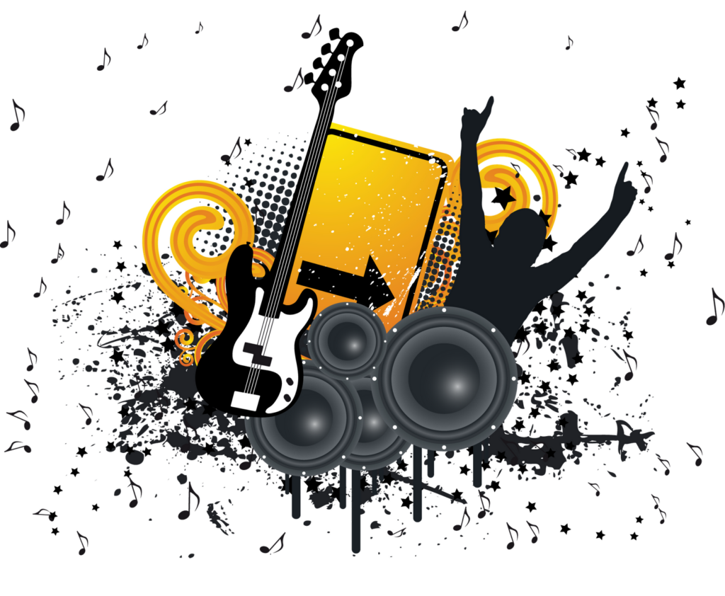 Vibrant Abstract Musical Wallpaper with Guitar and Dynamic Designs