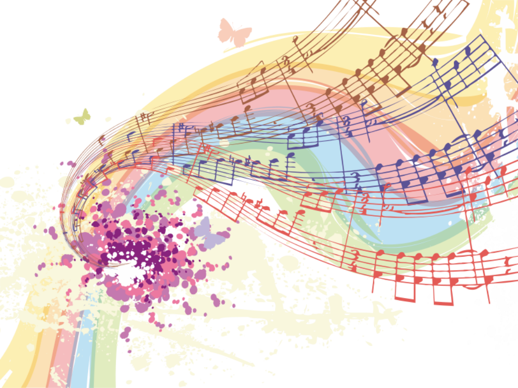 Vibrant Abstract Music Wallpaper: Colorful Swirls & Notes Design