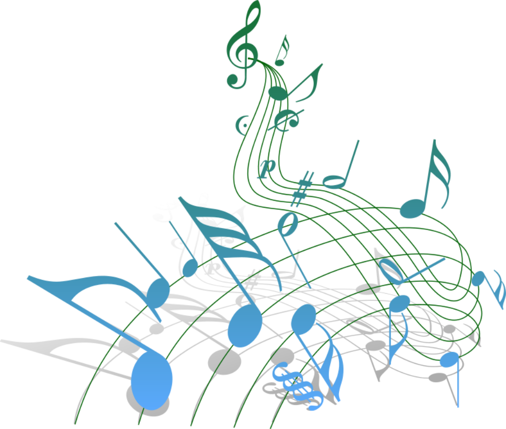 Vibrant Wallpaper of Abstract Musical Notes in Blue & Green