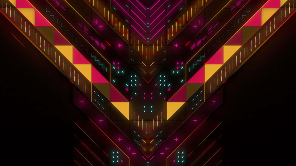 Neon Abstract Wallpaper: Symmetrical Triangle Patterns in Bright Colors