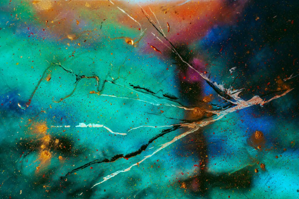 Vibrant Abstract Color Splash Wallpaper: Teal, Orange & Blue Background