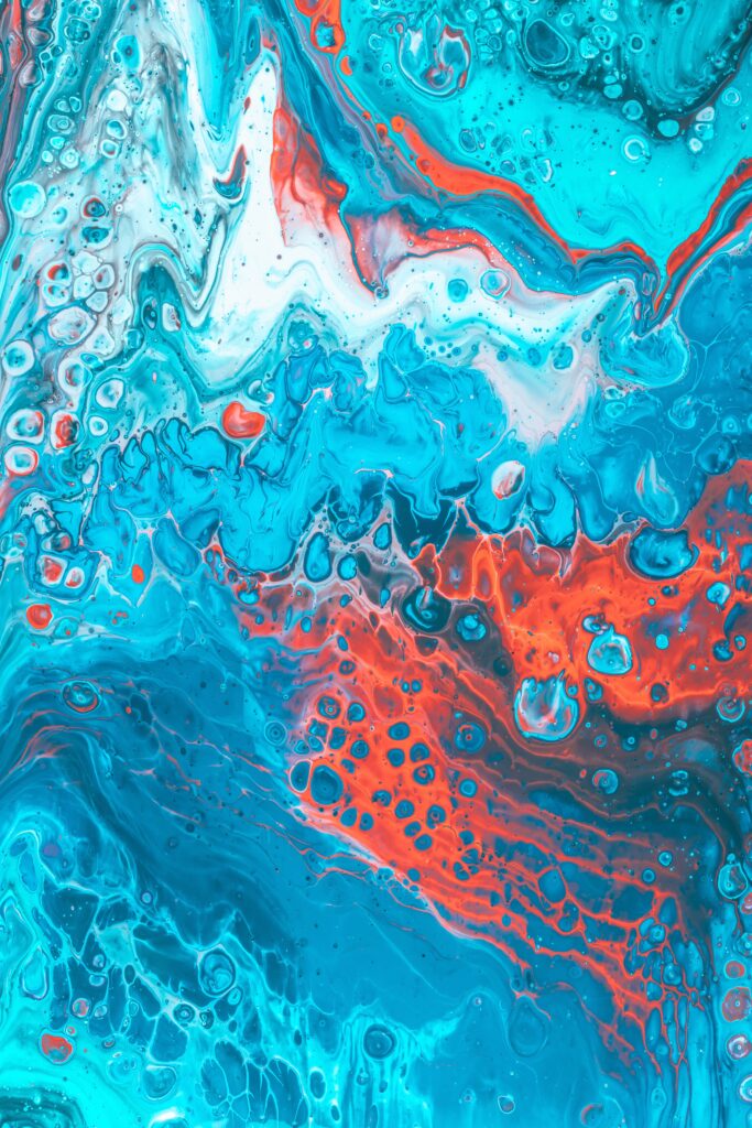 Vibrant Abstract Paint Mixing Wallpaper - Turquoise, Teal & Red Design