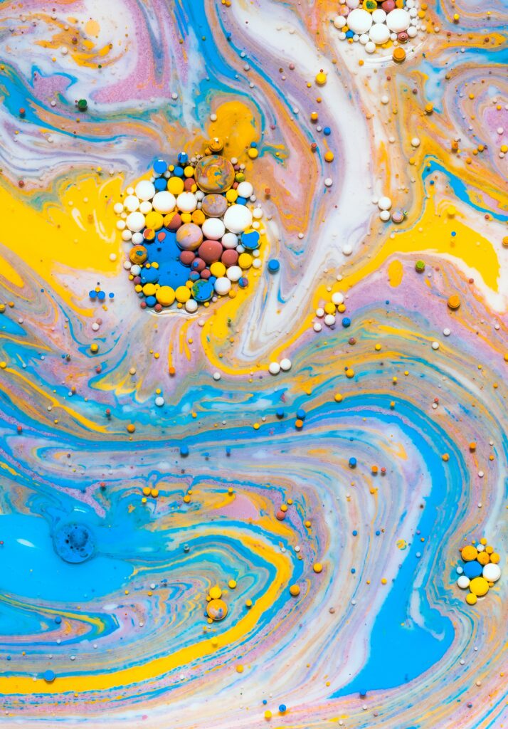 Colorful Abstract Paint Swirl Wallpaper with Dynamic Bubble Clusters
