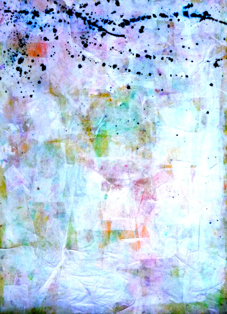 Vibrant Pastel Abstract Wallpaper with Black Ink Drops Background
