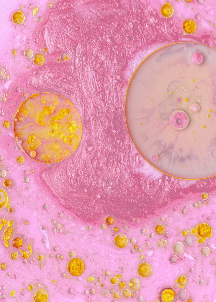 Whimsical Pink & Yellow Abstract Wallpaper with Glittery Bubbles Background