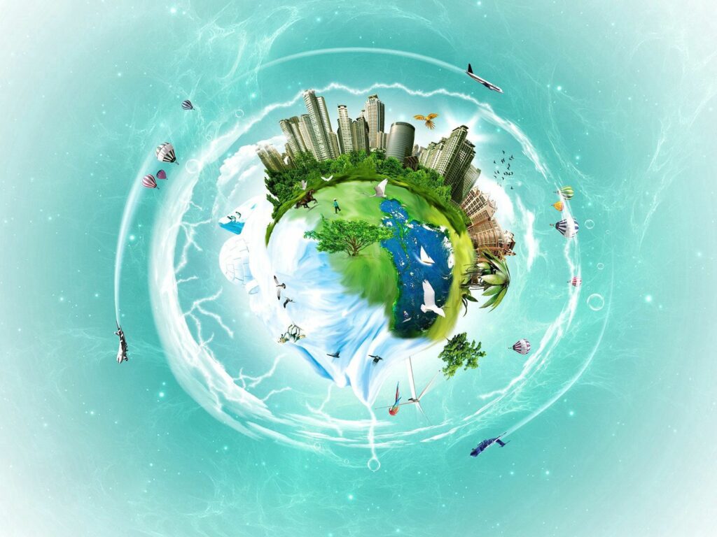 Vibrant Abstract Planet Wallpaper: Urban & Natural Harmony 1600x1200