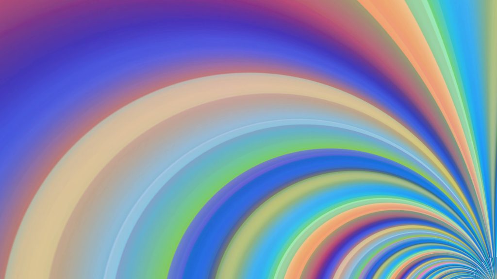 Vibrant abstract rainbow wallpaper with smooth flowing curved lines and soft pastel gradient background