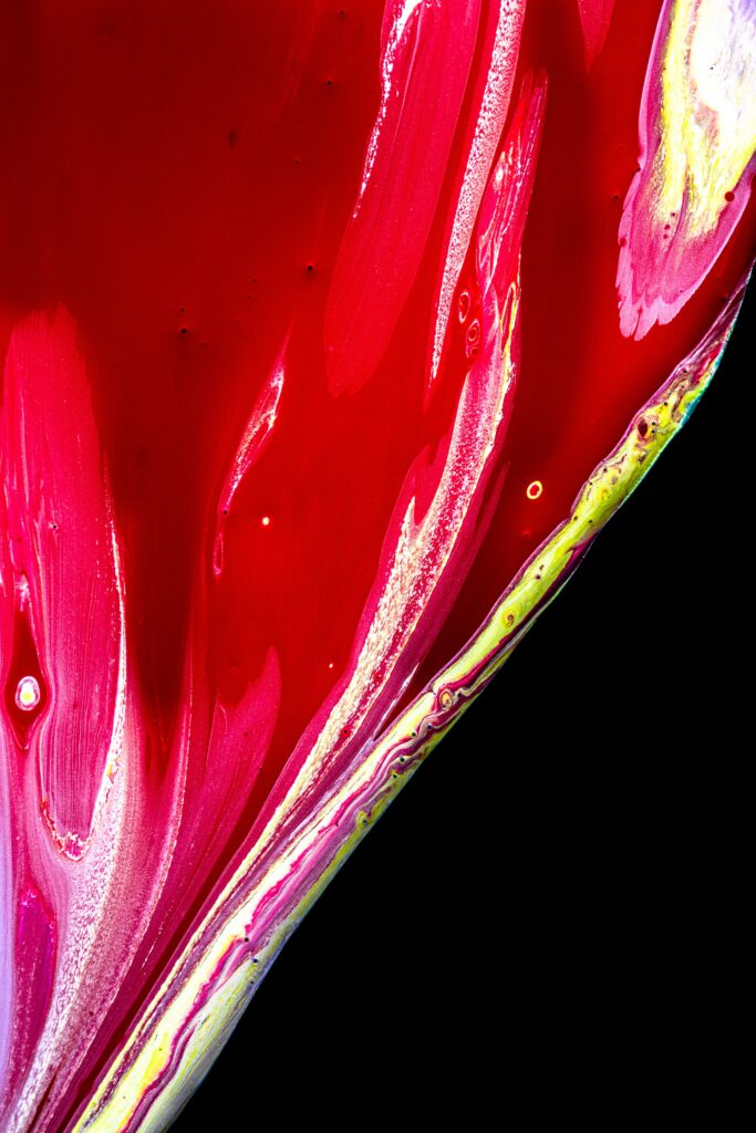 Abstract Wallpaper: Fluid Red Paint with White, Purple & Yellow Streaks