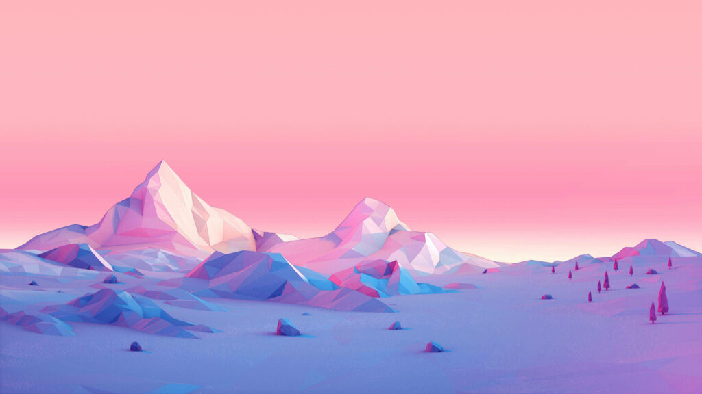 Vibrant Abstract Snowy Mountains Wallpaper with Gradient Sky