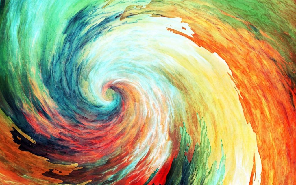 Abstract vibrant swirl wallpaper with fluid red orange yellow teal colors for desktop background