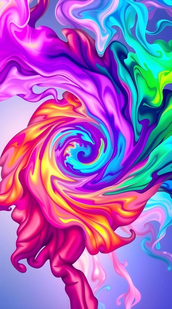 Vibrant abstract wallpaper with swirling fluid shapes and glossy colorful gradients background