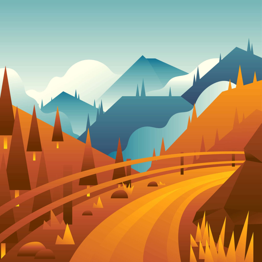 Vibrant Abstract Vector Art: Serene Mountainous Landscape Wallpaper