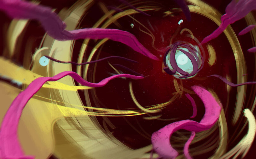 Vibrant Abstract Vortex Wallpaper: Swirling Energy in Pink & Yellow