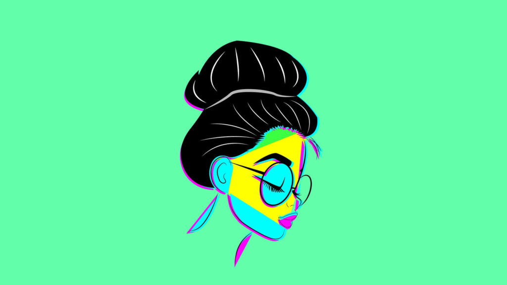 Colorful Abstract Woman Wallpaper with Stylish Updo and Geometric Patterns