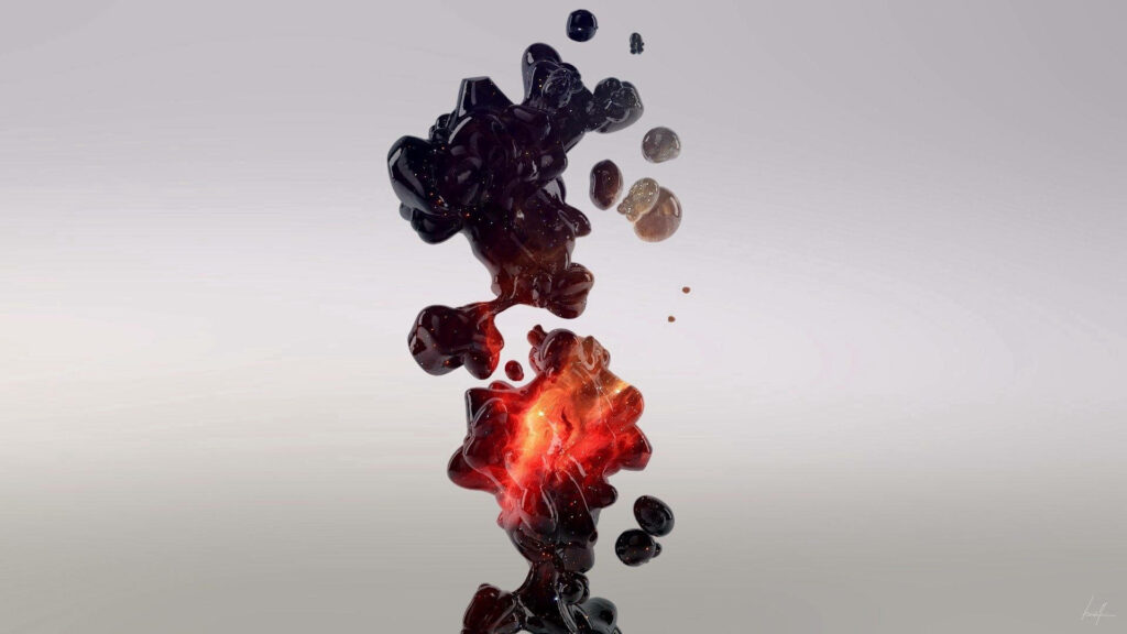 Vibrant Abstract Wallpaper: Black Liquid Forms & Fiery Orange Glow