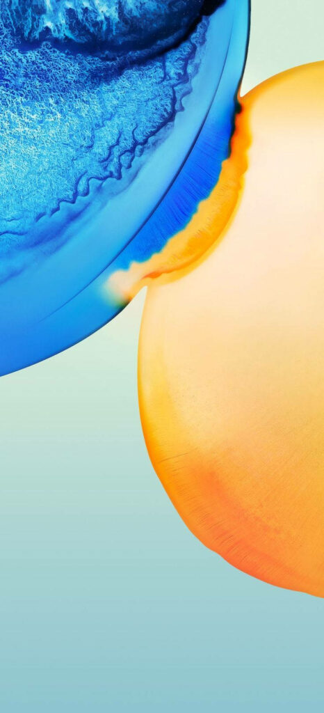 Vibrant Abstract Wallpaper: Blue Swirl & Orange Sphere Design