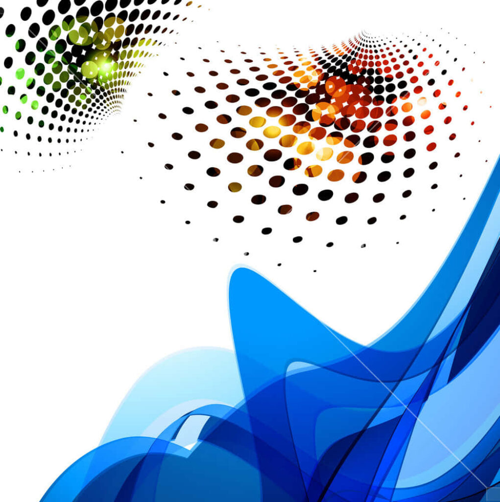 Vibrant Abstract Wallpaper: Blue & White Patterns with Colorful Dots