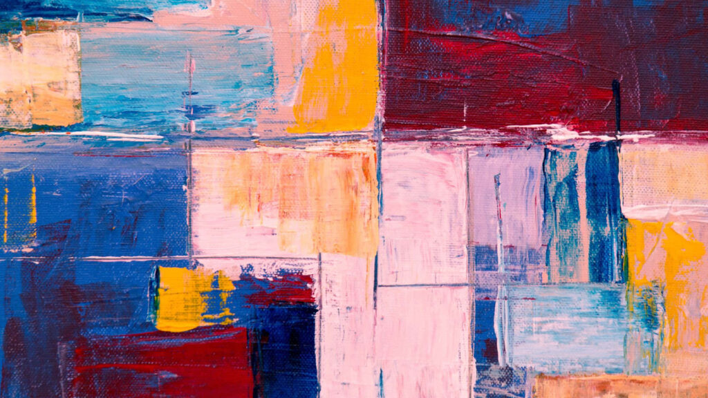 Vibrant Abstract Painting Wallpaper: Blue, Yellow & Red Squares