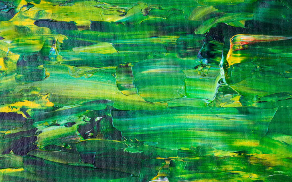 Dynamic Green Abstract Wallpaper with Bold Paint Strokes & Textures