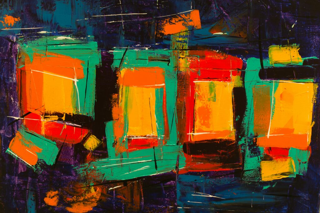 Vibrant Abstract Rectangular Wallpaper: Bold Yellow, Red, Green Background