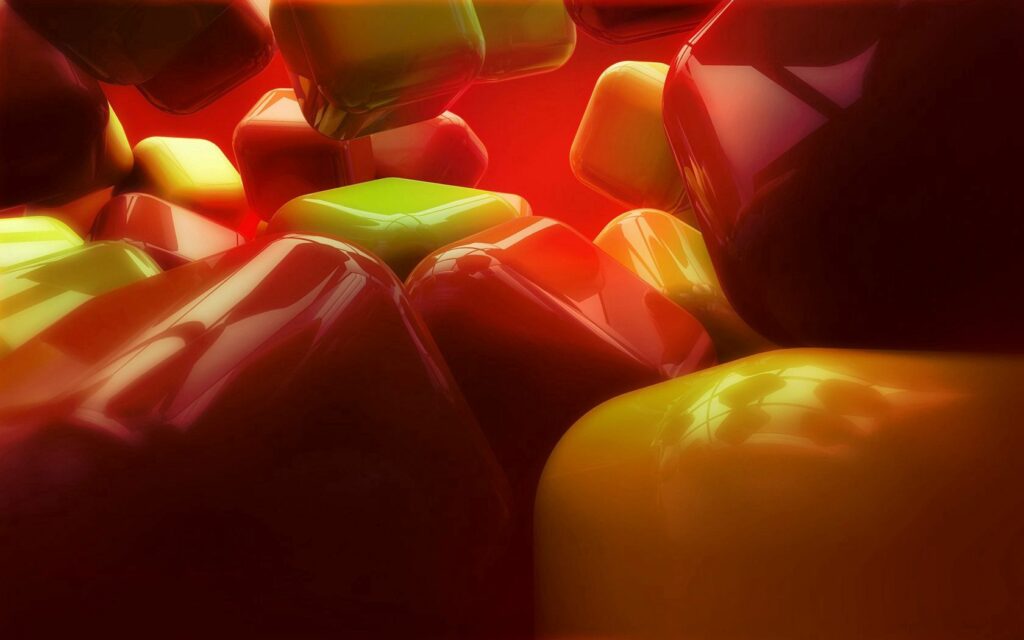 Vibrant Glossy Box Shapes on Bold Red Background | 1680x1050 Wallpaper