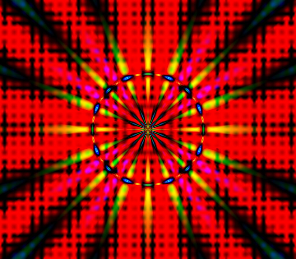 Vibrant Abstract 6400x5600 Wallpaper with Radiant Circle Rays