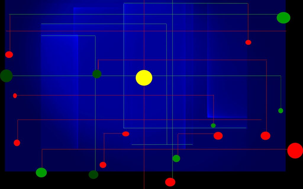 Vibrant Abstract Wallpaper: Colorful Circles & Lines on Deep Blue