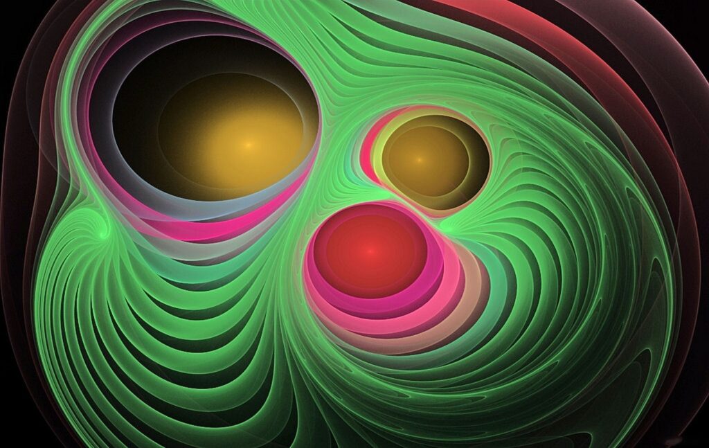 Vibrant Abstract Wallpaper: Colorful Circles & Swirls on Dark Background