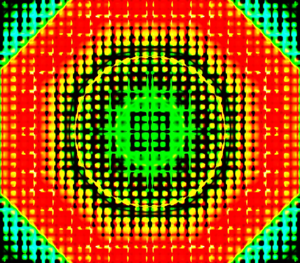 Vibrant Abstract Wallpaper: Colorful Squares & Dots in Circular Design