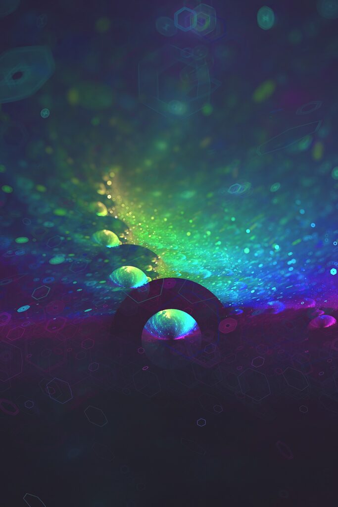 Vibrant Abstract Wallpaper with Colorful Particles & Geometric Shapes